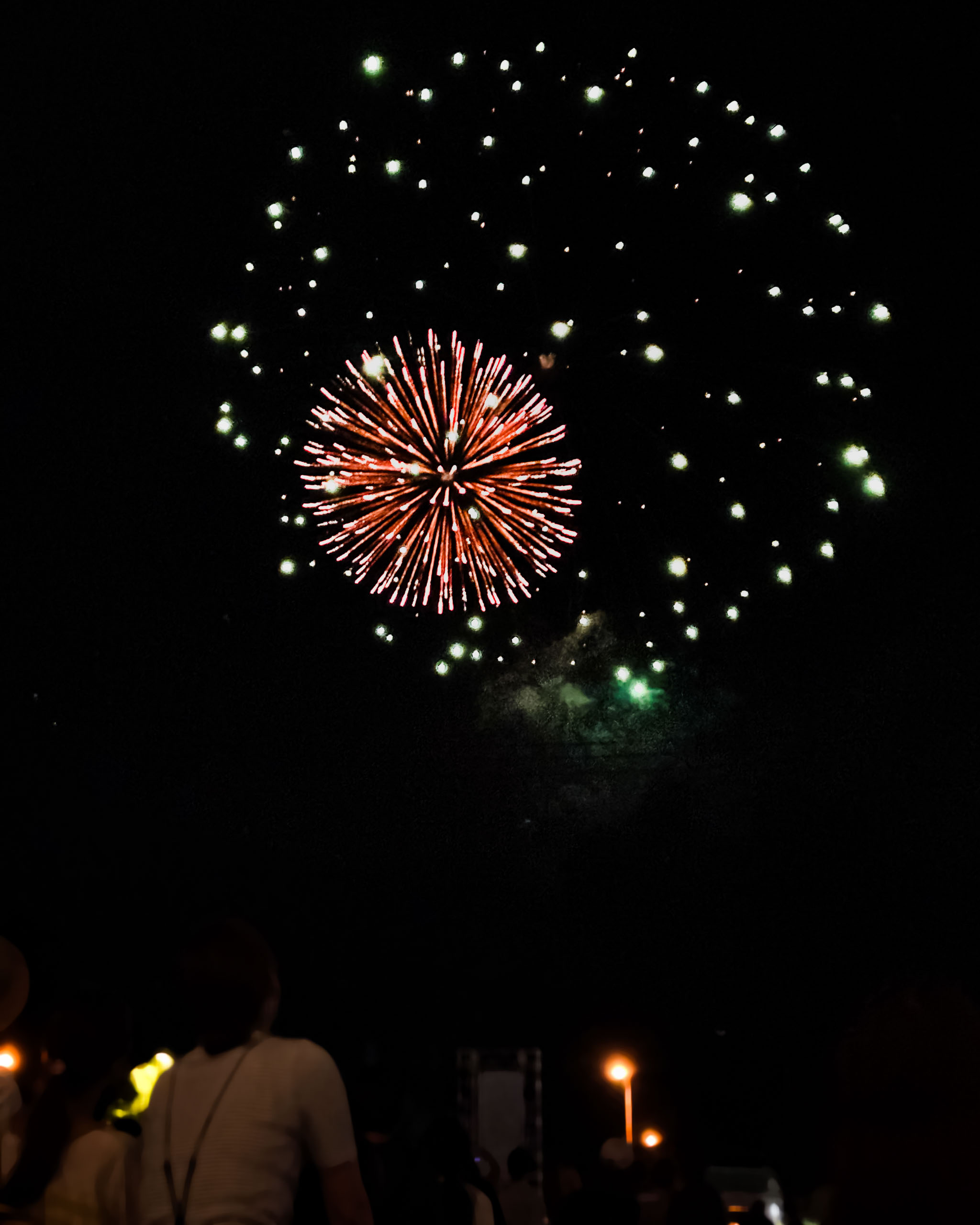 暗い夜空に散る色とりどりの花火