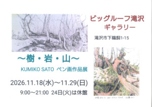 KUMIKO SATO ペン画作品展 〜樹・岩・山〜のチラシ